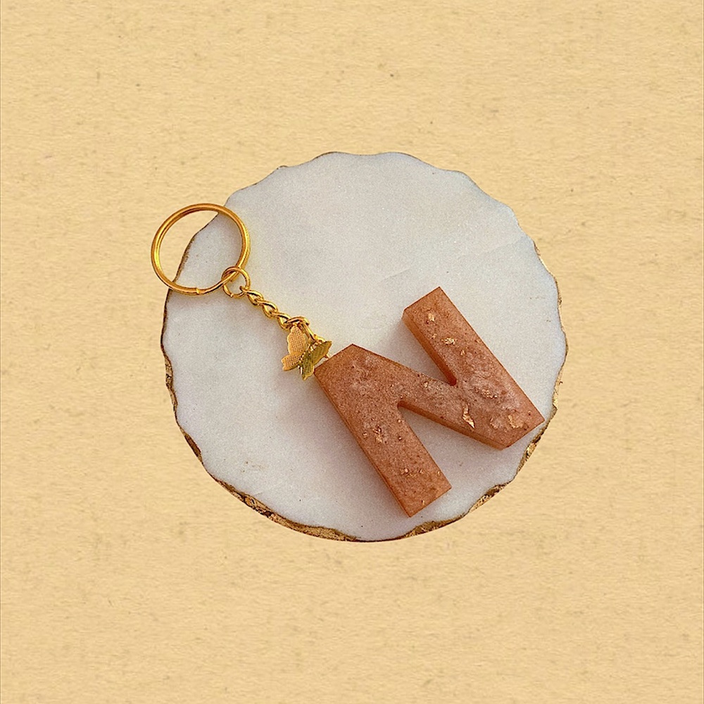 Custom Letter “N” Butterfly Key Chain - Peach Gold